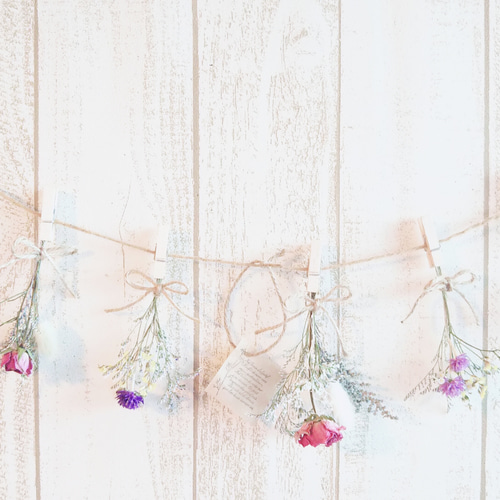 ナチュラルピンクとホワイトのドライフラワーガーランド5点セット  