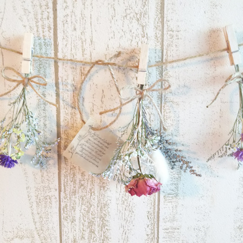 ナチュラルピンクとホワイトのドライフラワーガーランド5点セット  