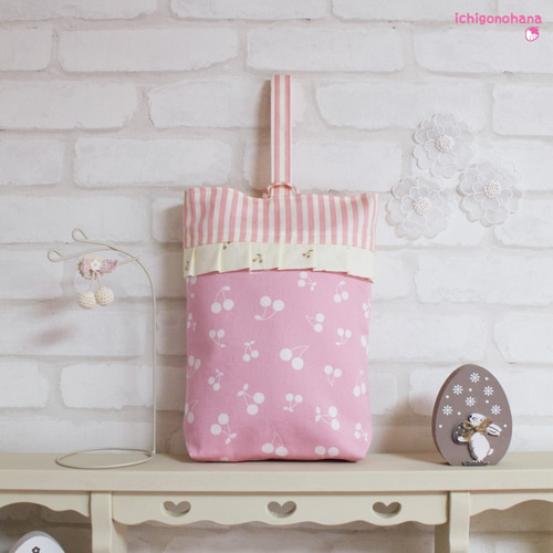 ハンドメイド♡さくらんぼシューズバックセット handmade】フリル シューズバッグ さくらんぼ 入園入学3点セット
