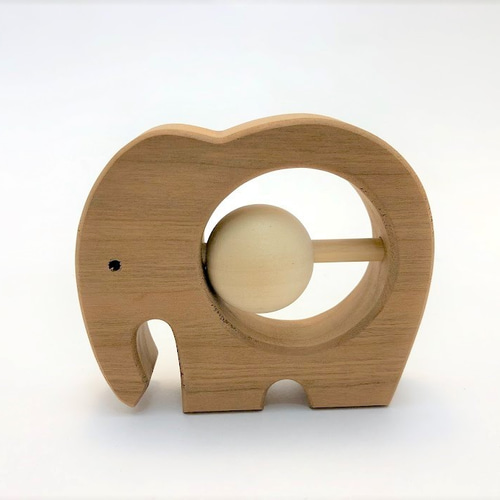 カラカラ　木製　彫刻 木のおもちゃ ゾウ ぞう 赤ちゃん 出産 音 鳴り物 ガラガラ がらがら