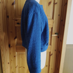 再販　イタリア製コットンツイード　ブルゾン風ショートジャケット ブルー 3枚目の画像