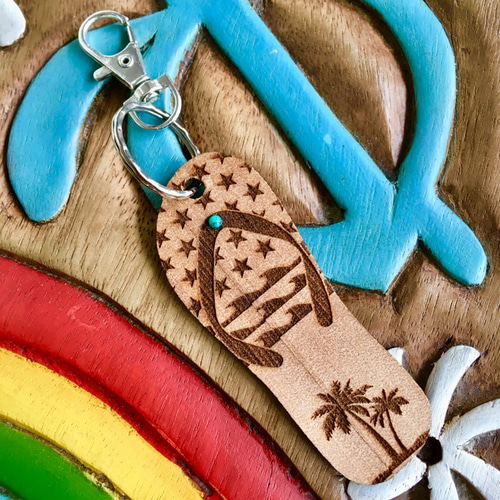 無料名入れ】ビーチサンダル型キーホルダー 星条旗 キーホルダー