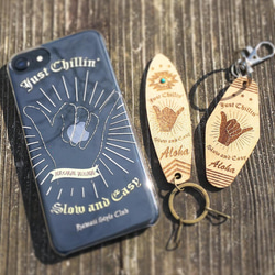 [免費刻名字] Motel key tag mini ≪Chillin&#39; Shaka≫ 手工木鑰匙扣 第9張的照片