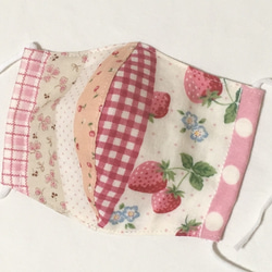 大人女性 中学生 女子用 立体マスク ベリーコットン いちご柄 ピンク