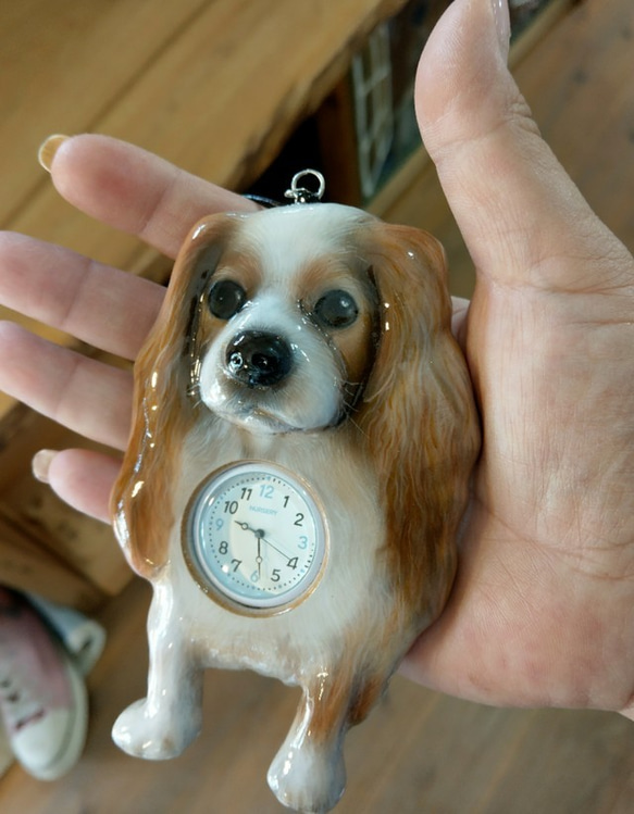 ペット キーホルダー ネックレス(時計付き) 3D 似顔絵 プレゼント サプライズ 1枚目の画像