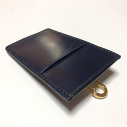 ルガトー2ポケットカードケースパスケース縦型紺ネイビーナスカンDカン金具付き金ゴールド 1枚目の画像
