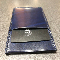 ルガトー2ポケットカードケースパスケース縦型紺ネイビーナスカンDカン金具付き金ゴールド 4枚目の画像