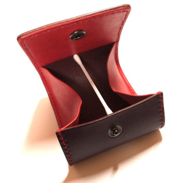 ≪セール≫オリジナルBOX型小銭入れ紫赤色パープルレッドステッチ 3枚目の画像