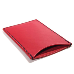 ≪セール≫シンプルカードケース赤色レッドネイビーステッチ 2枚目の画像