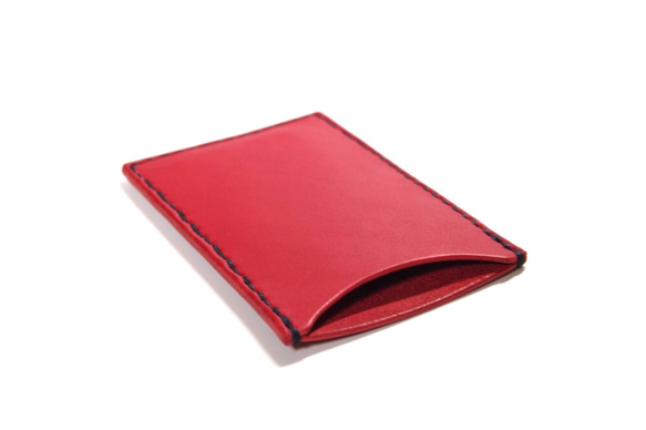 ≪セール≫シンプルカードケース赤色レッドネイビーステッチ 2枚目の画像