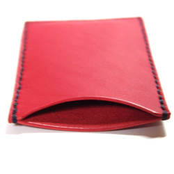 ≪セール≫シンプルカードケース赤色レッドネイビーステッチ 3枚目の画像