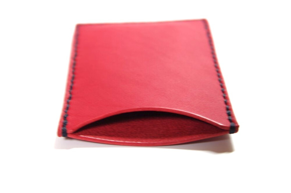 ≪セール≫シンプルカードケース赤色レッドネイビーステッチ 3枚目の画像