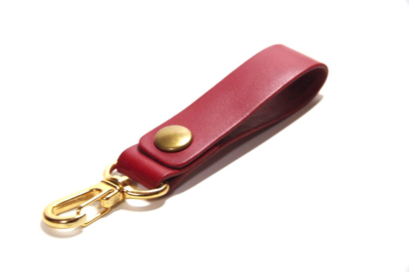≪打折belt帶紅色紅色黃銅鈕扣茄子的原裝皮帶環鑰匙扣 第2張的照片
