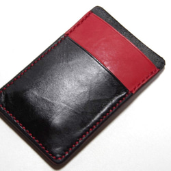 ≪現品処分セール≫シンプルカード2枚収納ケース黒ブラック赤色レッドステッチ 4枚目の画像