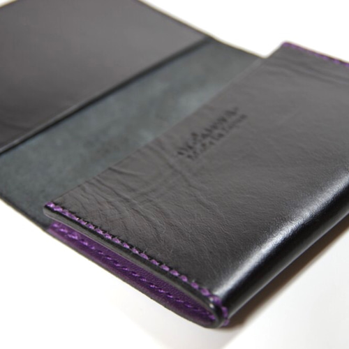 ≪現品処分セール≫2ポケット名刺入れ黒ブラックパープル紫ステッチ