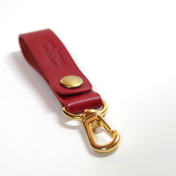 ≪現品処分セール≫オリジナルベルトループキーホルダー赤レッド真鍮ボタンナスカン付き 1枚目の画像