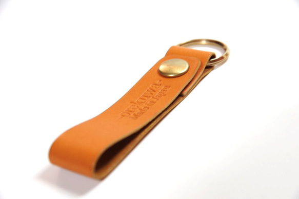 ≪現品処分セール≫オリジナルベルトループキーホルダーオレンジ真鍮ボタン 3枚目の画像