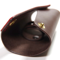 オリジナルハンドバッグ持ち手ハンドルカバーレッド茶ブラウンニッケル真鍮ボタン 3枚目の画像