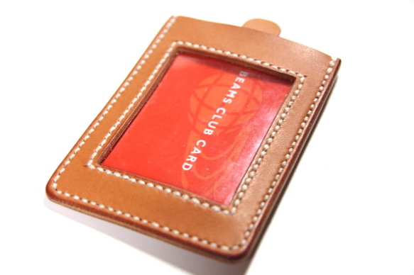 ≪現品処分セール≫オリジナルカードケースベージュホワイトステッチ 3枚目の画像