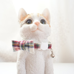 猫用首輪　リネンタータンチェック（ホワイト）  完成品  軽い  １０ｍｍ幅　猫　ｃａｔ　cat 6枚目の画像