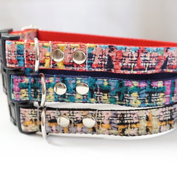 フェイクツイード（ブルー）＊犬用首輪（１０／１５／２０ｍｍ幅）　オーダーメイド　子犬　小型犬　中型犬　チェック 1枚目の画像