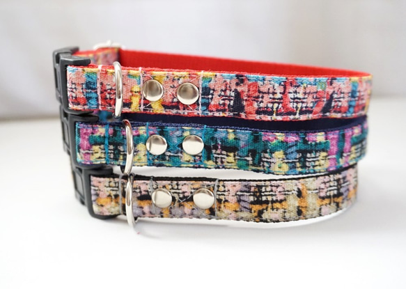 フェイクツイード（グレー）＊犬用首輪（１０／１５／２０ｍｍ幅）　オーダーメイド　子犬　小型犬　中型犬　チェック 1枚目の画像