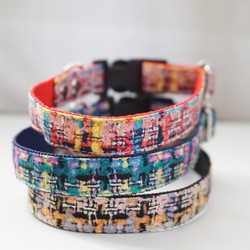 フェイクツイード（グレー）＊犬用首輪（１０／１５／２０ｍｍ幅）　オーダーメイド　子犬　小型犬　中型犬　チェック 2枚目の画像