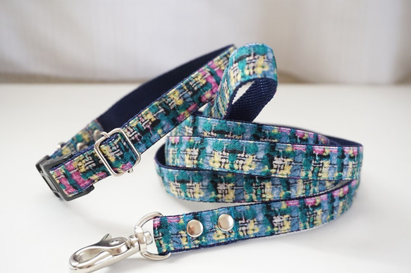 フェイクツイード（グレー）＊犬用首輪（１０／１５／２０ｍｍ幅）　オーダーメイド　子犬　小型犬　中型犬　チェック 7枚目の画像