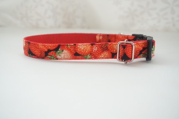 つぶつぶイチゴ＊犬用首輪（１５／２０ｍｍ幅）　オーダーメイド　子犬　小型犬　中型犬　フルーツ　苺　イチゴ 5枚目の画像