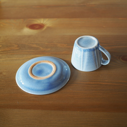 ガラス貫入釉 コーヒーカップ＆ソーサー・水色【萩焼】 ティーカップ
