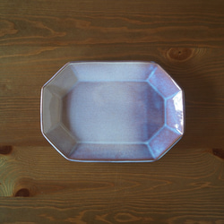 粉引紫　8.5寸八角オーバルプレート【萩焼】 1枚目の画像