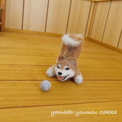 羊毛フェルト小さい柴犬マスコット『一緒に遊ぼ！』 2枚目の画像
