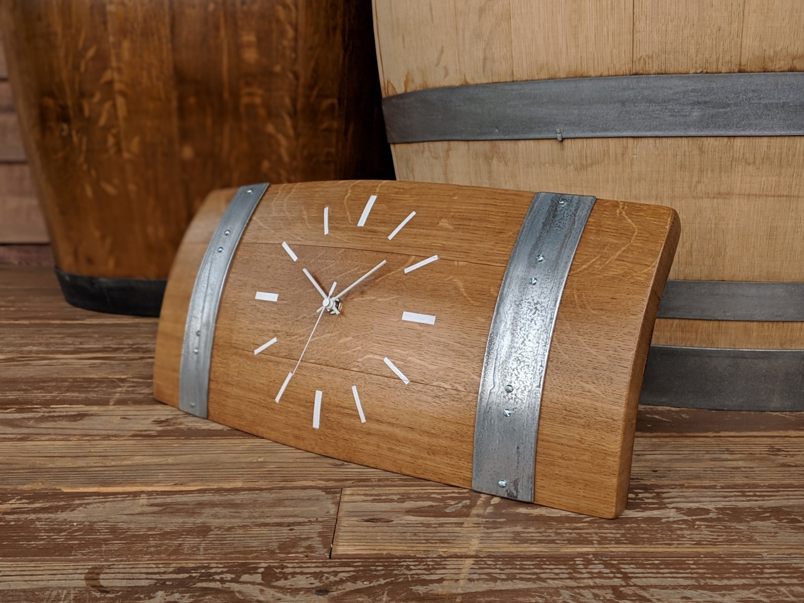 ワイン樽　置き時計　掛け時計　2WAY　高級オーク材