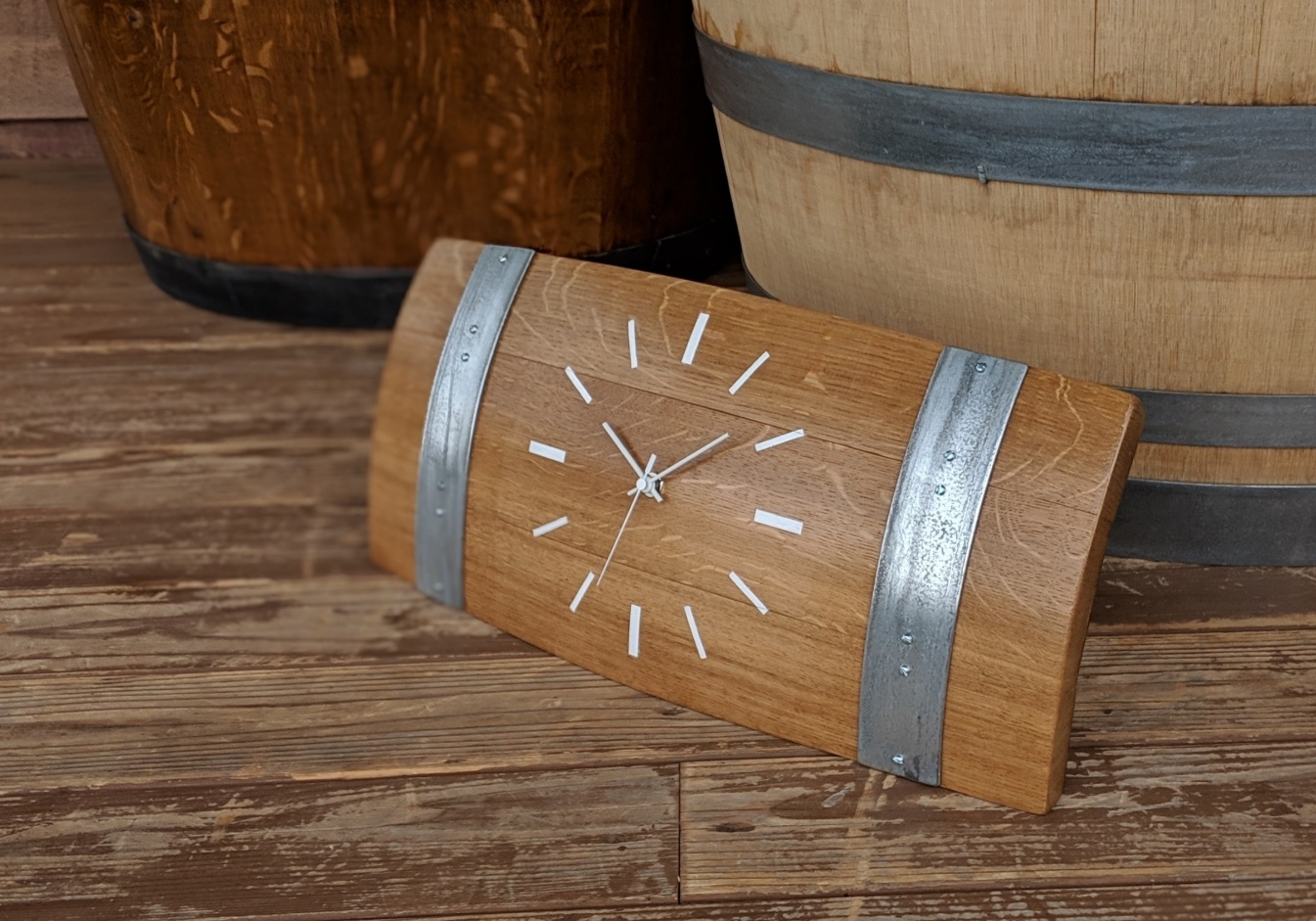 ワイン樽　置き時計　掛け時計　2WAY　高級オーク材