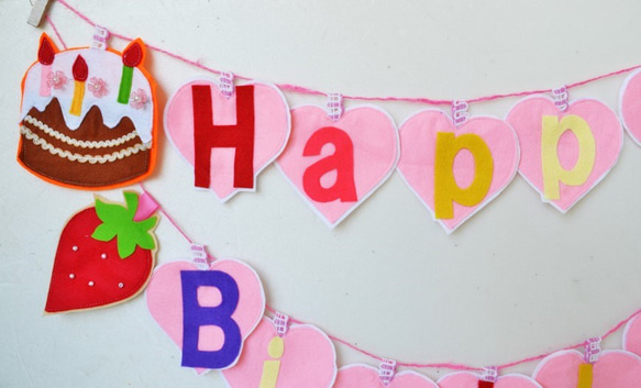 大人気バースデイケーキ＆苺のお誕生日のハートガーランド 5枚目の画像