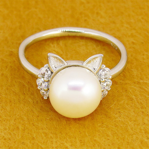 きなこ姫　e.m ジルコニア ＆パール　2つのモチーフ　リング　美品 0_4e9af814ffe18328a8e9f0d372a3