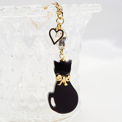 黒猫シルエットモチーフとスワロフスキーの大人可愛いネックレス オープンハート ゴールド 4枚目の画像