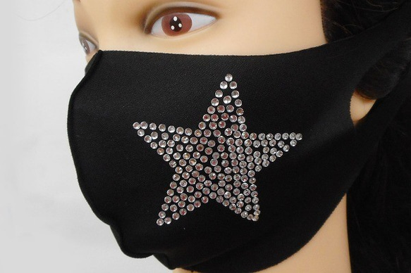 Shareki Lサイズ マスクアクセサリー アイロンで付ける キラキララインストーン ファッションマスク 星 2枚目の画像