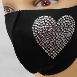Shareki Mサイズ マスクアクセサリー アイロンで付ける キラキララインストーン ファッションマスク ハート 2枚目の画像