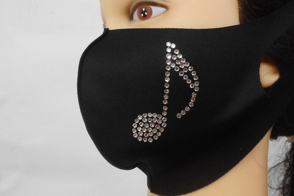 Shareki Mサイズ マスクアクセサリー アイロンで付ける キラキララインストーン ファッションマスク 音符 3枚目の画像