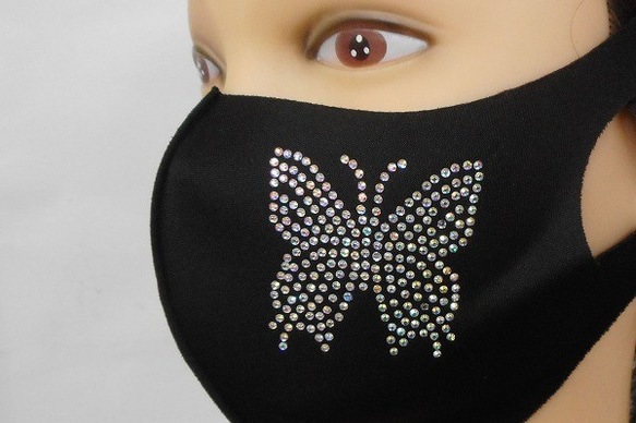 Shareki Lサイズ マスクアクセサリー アイロンで付ける キラキララインストーン ファッションマスク 蝶 チョウ 3枚目の画像