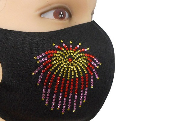 Shareki Mサイズ マスクアクセサリー アイロンで付ける キラキララインストーン 花火マスク 花火大会 マスク２ 8枚目の画像