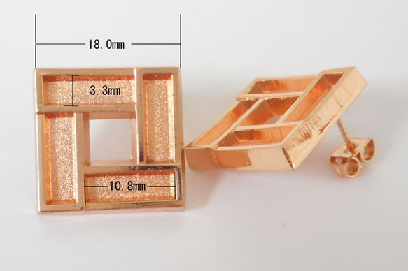 SHAREKI エポキシ樹脂粘土  スクエア（四角形）ピアス １セット  ピンクゴールド  squ-pi-p 1枚目の画像