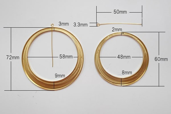 サークルチャーム 外径72mm ゴールド アシンメトリー ハンドメイド素材 316Lサージカルステンレス 6枚目の画像