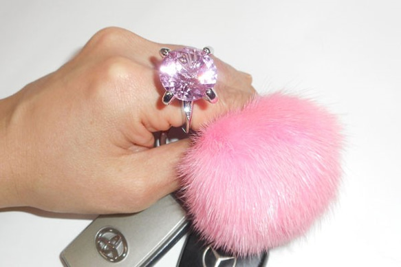 SHAREKI フェイクダイヤモンド 立て爪キーホルダー ピンク key-ta-p 6枚目の画像