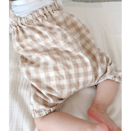 ロンパース 70・80・90 ギンガムチェック 男の子 女の子 ベージュ