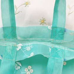 花刺繍エコバッグ 洗える オシャレ 可愛い オーガンジー 2枚目の画像