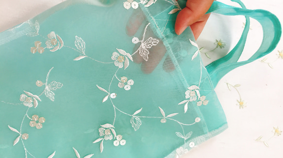 花刺繍エコバッグ 洗える オシャレ 可愛い オーガンジー 4枚目の画像
