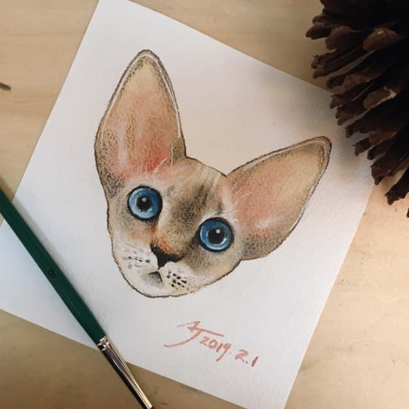 Pet Portrait 寵物肖像/寵物畫/15cmx15cm/可含框 第3張的照片