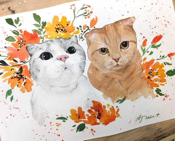 Pet Portrait 兩隻寵物肖像/寵物畫/15cmx15cm/19.5cmx27.5cm/可含框 第7張的照片